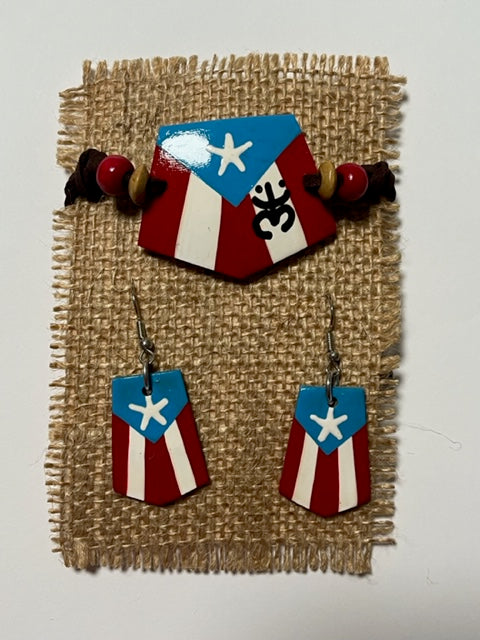 Bracelet and Earrings "Puerto Rico Flag Coqui Taino"